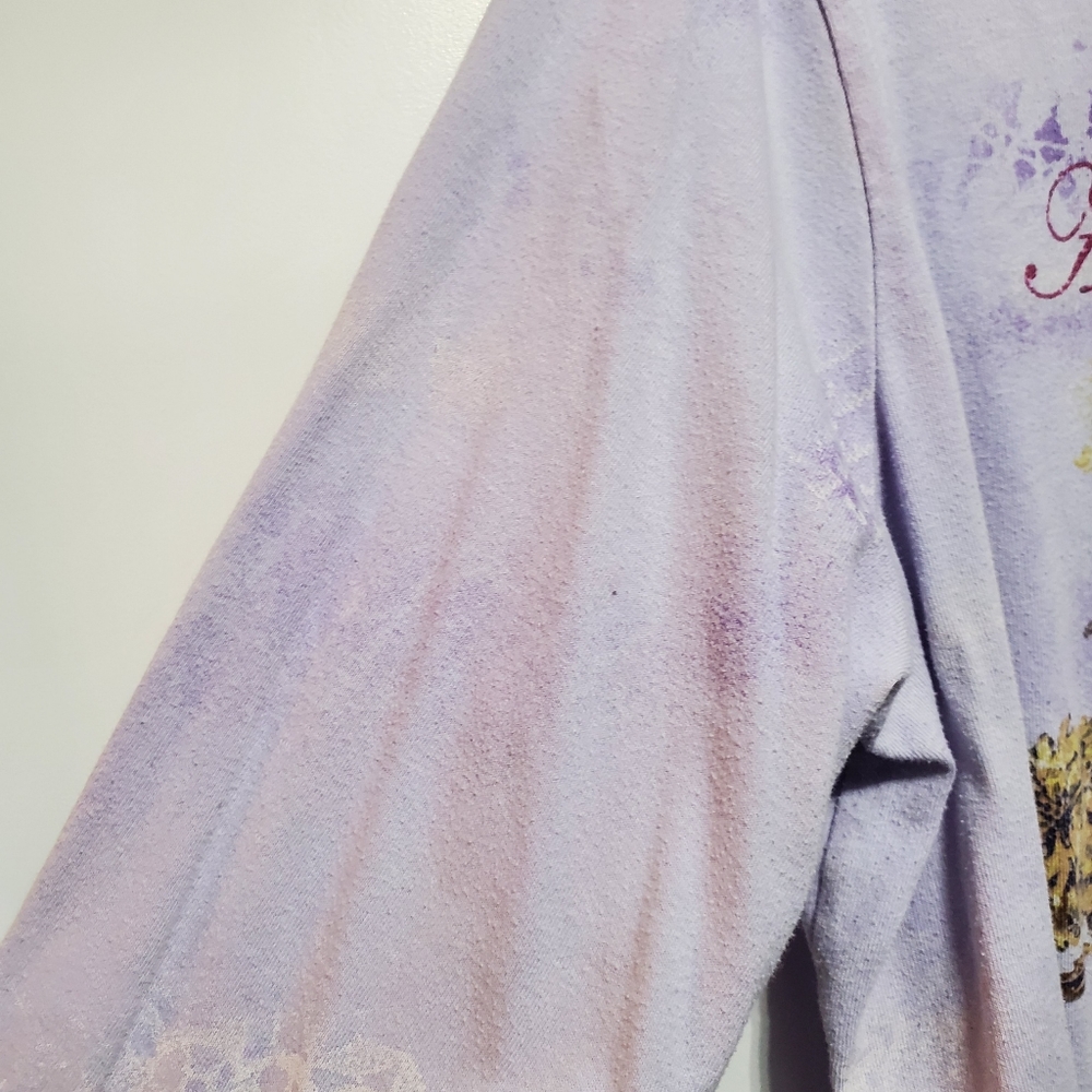 Basic Editions Purple T-Shirt Top with Birds & Flowers - Picture 15 of 16